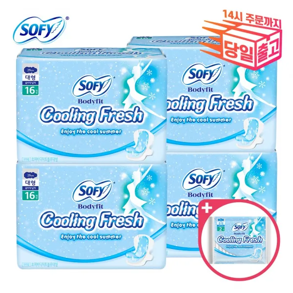 쏘피 바디피트 쿨링프레쉬 생리대 대형 16p x 4팩 + 증정2p, 1set