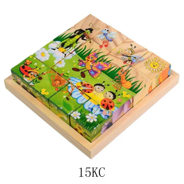 HY 16 알의 목질조각그림 어린아동 3D 립체 6면 그림 3-6세 아기 지능조제 계몽적장난감장난감세트 QH19 A022, 15KC, 1팩