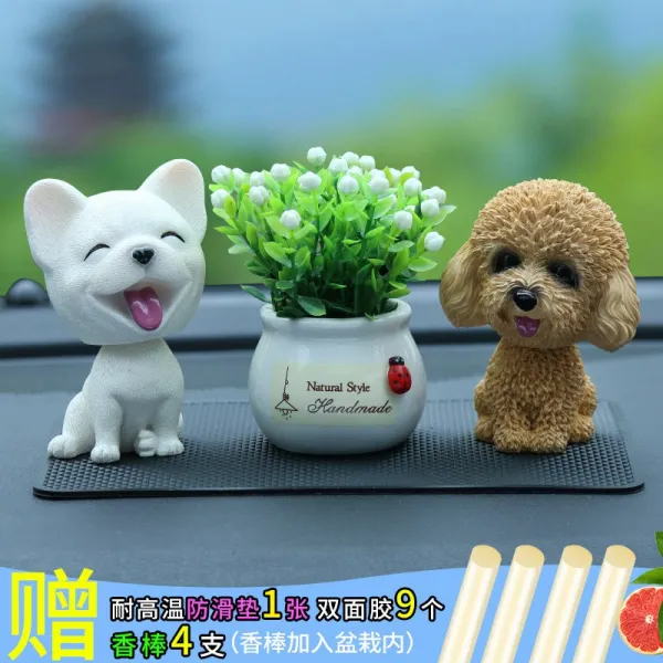 인물피규어 차내부장식 인테리어 아이디어 회전헤드 피그 출입 평안기원 개성 귀여운 남녀 고급 차량용 예쁨 T07 불독+푸들 옐로우 +길상과 디퓨저 좌백 기본