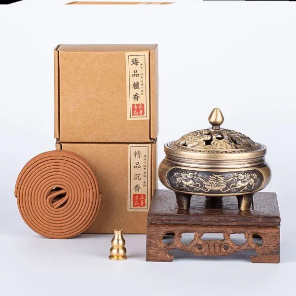 난로 가정용 거실 사무실 현관진 자택 중국식 그테이블 진열 장식품 향초 홀더, 길짐승 기린 세 발 _( 안신 침향