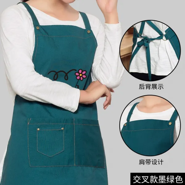 민소매 여 앞치마 꽃집 점원 작업복 맞춤 로고 미술생 그림 그리기 전용 허리둘레 랩타입 다크그린 Sarah