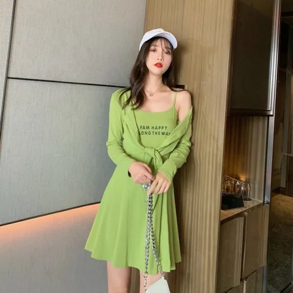 Okseller1 스포티 섹시 레터링 나시원피스x묶음가디건 세트