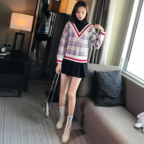 웨일테일 매드홍 여성 캠퍼스룩 체크 무늬 코디세트 원피스