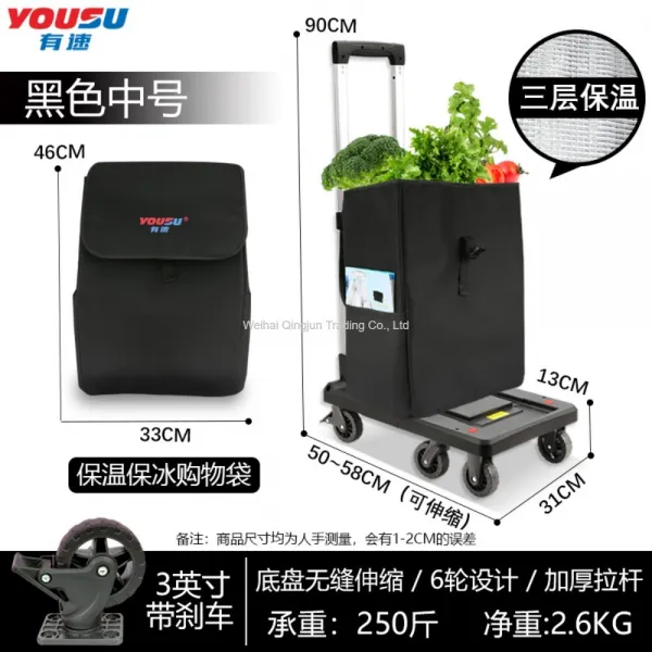WARM경량 소형 바스켓 카트 접이식 무소음 구루마 이사 짐 마트 장 트럭 택배 휴대용 정수기, M3인치브레이크+항온에코백개