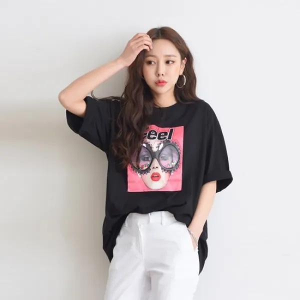 [겟잇미] 라운드넥 루즈핏 프린팅 반팔 티셔츠
