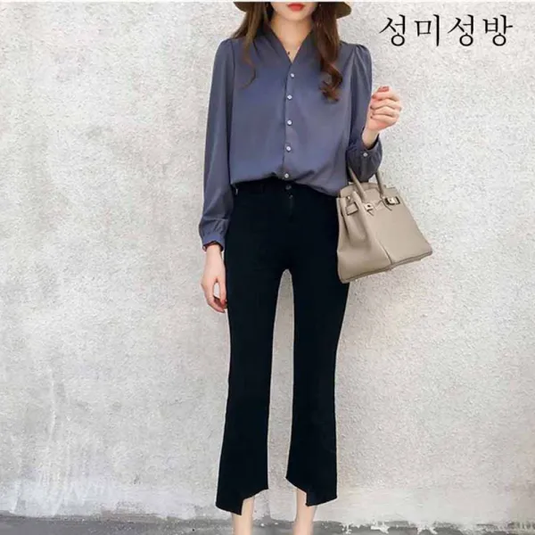 성미성방 블라우스 여 디자인 소중추 2019년 빈티지 항구 느낌의 루즈핏 긴팔 셔츠 패션X01