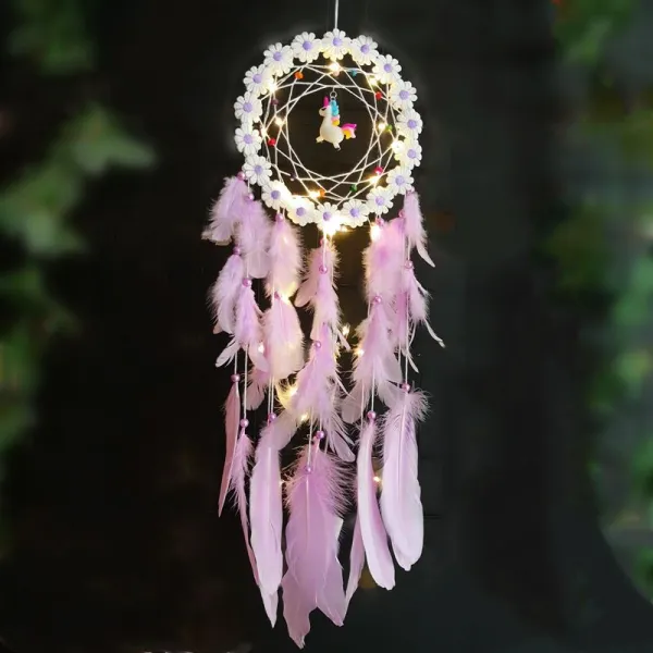 데이터글로벌 유니콘 소녀마음 모빌 후우링 풍경 풍령 숲 드림그물을 덮쳐 보완하다해머링 장식 작은 벽걸이 부품 자색 유니콘 구매하면 1 6