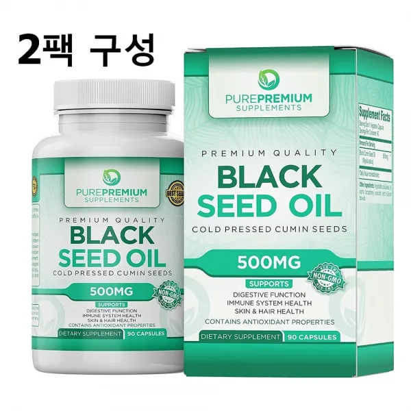 PPS (2병) 퓨어프리미엄 흑종초 블랙커민 씨드 오일 500mg 90캡슐, 1mg, 2개