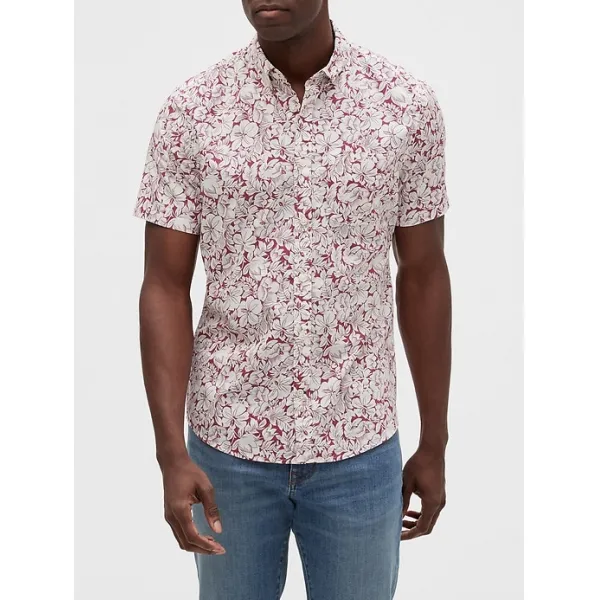  갭 Gap 남성 카라티/티셔츠poplin Shirt In Slim Fit Red Floral Print
