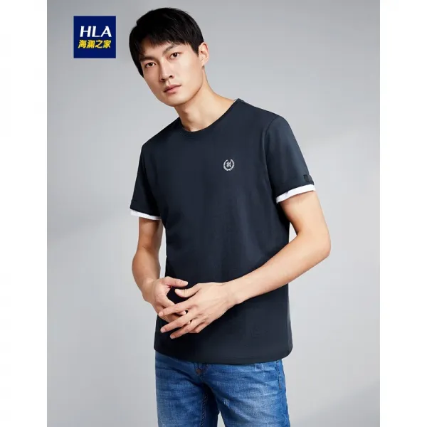 HLA 해 란 의 집 반팔 티셔츠 남 2020 여름 편 한 자수 라운드 블라우스 H. NTB. J. 2 Q114A 네 이 비 (B4) 180 / 96A (52)