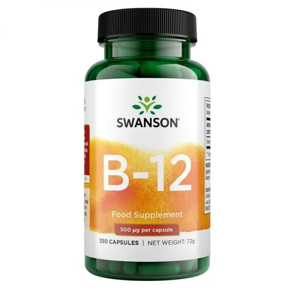 Swanson 스완슨 비타민B12 시아노코발라민 500mcg 250캡슐 악성빈혈 브레인포그, 1mg, 2개