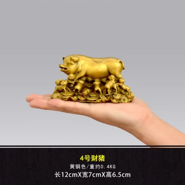 Wangmei 홈 가구 플래그십 스토어 Wangmei 순수 구리 돼지 장식 럭키 Wangcai 골드 돼지 주괴 돼지 조디악, 일곱째 돼지