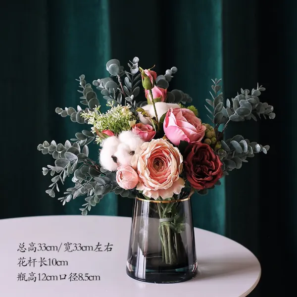 Mar.22 13번 북유럽 로사 로즈 부케 세트 모던 페이크 플라워 장식 플로럴 판잣집 거실 테이블z 1_가 벼 운 사 치 스 러 운 그레이 + 팥가루 퍼