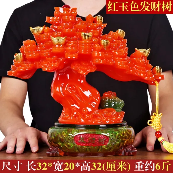 시홀스 발광 마네키 부자가 되고 있다 재물을 기쁜 돈줄 레드 신 가게 개업 독창적 기프트 거실, 레드 옥색 돈 버는 나무 （하이 32
