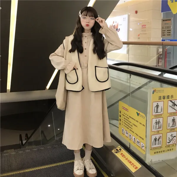 도깨비몰 여성 코듀로이 롱 원피스 벌룬 허리 강조 오버사이즈