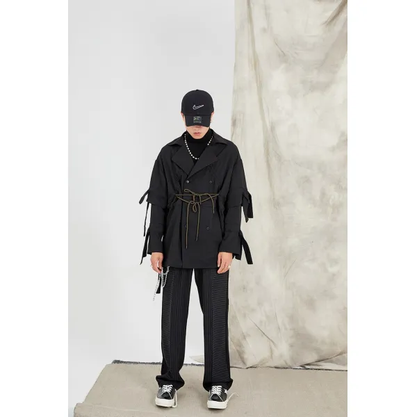 19 겨울 가을 하프기장 조절가능 패치워크 비국가적 트렌드 블랙 무사 허리벨트셔츠 이너티셔츠 외 매치