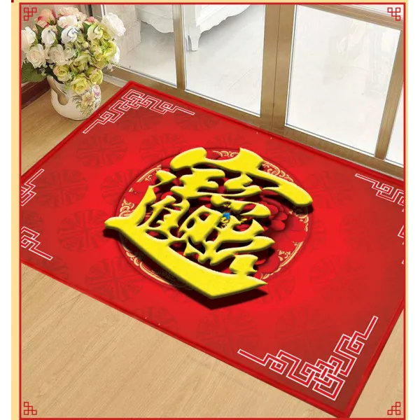 중간에서 두드러지다 중국식 레드 복 카페트 침실 현관문 결혼기념일 경축 바닥매트 입문 패드 욕실용실 미끄럼방지, 80120CM