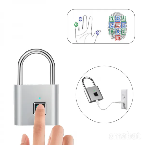 Smabat 지문잠금 자물쇠 지문인식 자물쇠 방수 캐비닛잠금 방범도어잠금 사물함 서랍 도어락 사물실 여행 블랙 실버