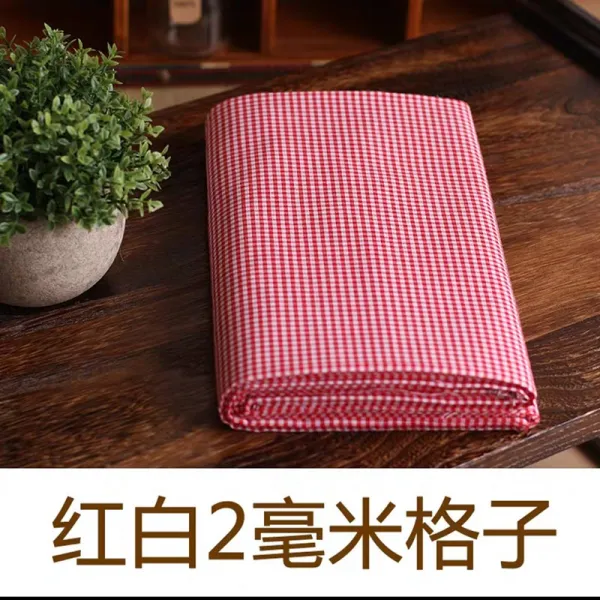 무지개 격자 옷감 평결 선염 순면 스위트 셔츠 룩치마 핸드메이드 DIY 퀼트 면직물 원단, 레드 화이트 2밀리미터 체크