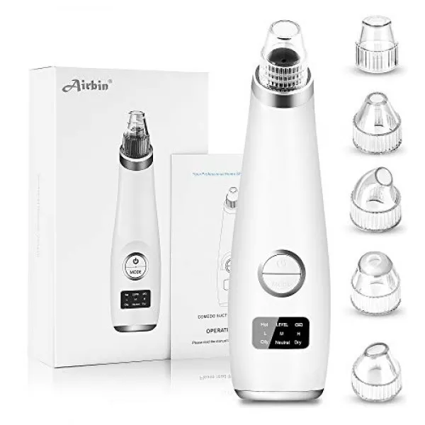 Airbin Blackhead Remover Vacuum- 핫 콘 프레스 4 개의 조정 가능한 흡인력 5 개의 교체 용 프로브 USB 충전식