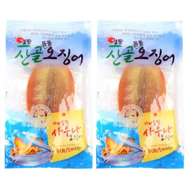 영동산골오징어 가마솥 사우나 찜오징어 몸통230g 4미내외 X 2봉 1개