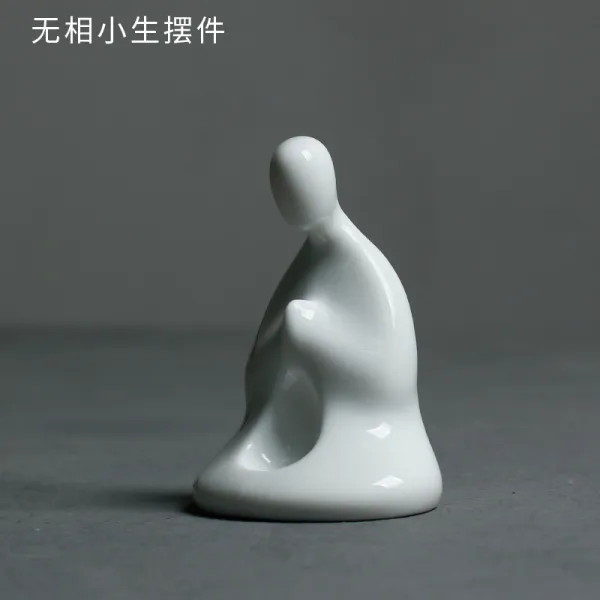 레미몰 도자기 화이트 모즈 실내 물품 궁푸차 부품 티 애완 청아한 부처님 상 무아, 화이트 자기 진열 장식품 －무아