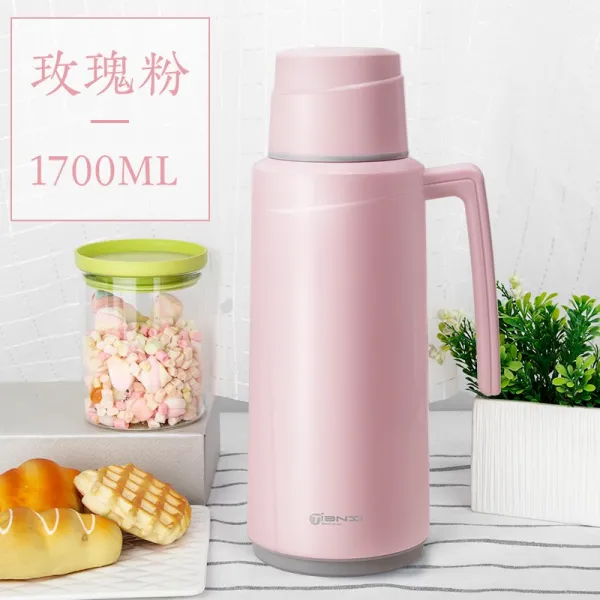 기숙사 따뜻한 대용량주전자 차병 유리 내피 덥다 힐링수물병, 로즈 핑크 -1700ml
