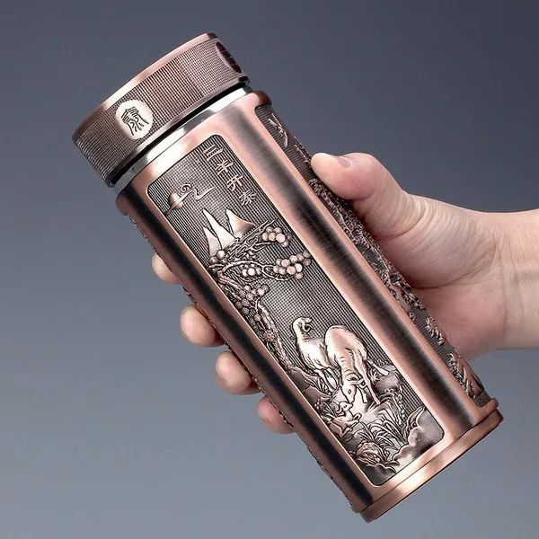 진공텀블러 길상 순은 건강 내피 보온컵 고급 증정연장자 항균 건강지키기 물컵 레드 브론즈 메디컬 스톤 라이너 