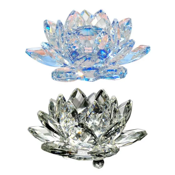 2 PCS Lotus Flower Crafts 유리 문진 웨딩 파티 장식 선물 기념품 - 투명 & 블루, 하나, 투명하고 파란색