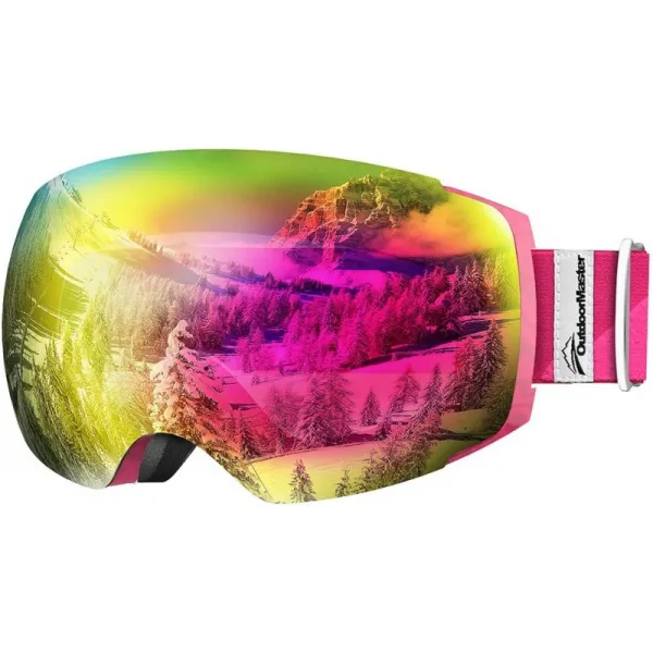 OutdoorMaster 스키 고글 PRO-프레임리스 교환식 렌즈 100 % UV400 보호용 남성 및 여성용 스노우 고글