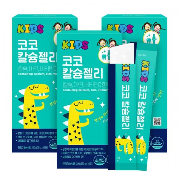 뉴트리원 쌍둥이 루지의 키즈 칼슘젤리 어린이 건강기능식품 칼슘 아연 비타민D 3중 기능성, 200g, 3개