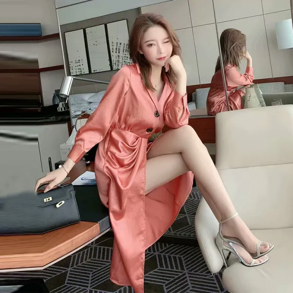 2020 가을 신명원 섹시녀 인간미 원피스 패션 조거 허리 날씬해 보이는 프렌치 긴팔 스커트