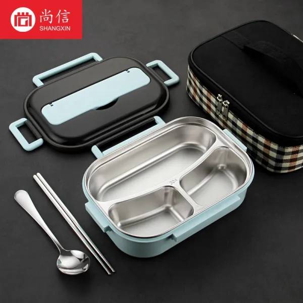 304 스테인레스 스틸 도시락 샐러리맨 보온 학생식당 별칸 심플 1인 3체크 라이트블루 1000ml있음 자