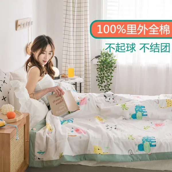 100 이외 전 면 여름 쿨링 이불 순면 에어컨 1인 2인용 워싱 가능 솜 얇은 봄 가을 동물 파티