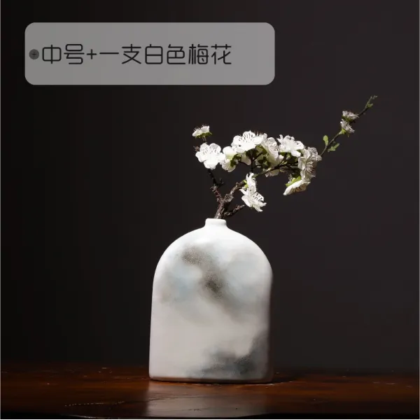 운무 핸드페인팅 예술품 술장 장식 화병 사기병 거실 모던 심플 꽃꽂이 개성, 중간사이즈 한개 화이트 매화