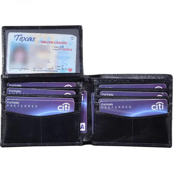 Woogwin 남성 슬림 Bifold 지갑 RFID 얇은 전면 포켓 지갑 정품 가죽 (블랙 (UP ID 창 및 동전 지갑))