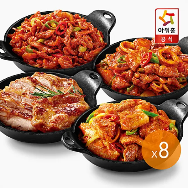 [아워홈] 야시장 세트 8팩 (닭구이2+오삼2+삼겹살2+오돌뼈2), 야시장 (닭구이2+오삼2+삼겹살2+오돌뼈2)/단품
