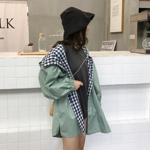 도깨비몰 여성 프렌치코트 소매밴드 체크무늬 데일리 아우터