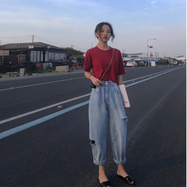 늦바람 스피릿 사회 여성의류 통큰 숲 계 루즈핏 INS 초화의 여름