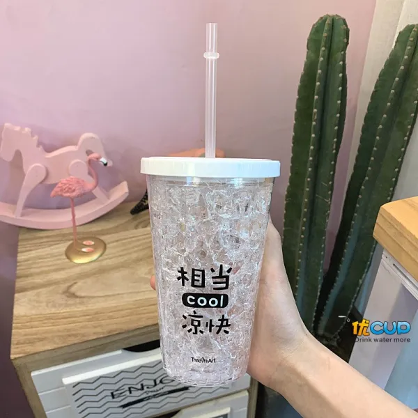 어른 여름 조각 그러데이션 냉각 얼음을 들이켜다 시크 물컵 여제 소녀마음 큐트 빨대컵, 화이트 스 컵 비슷함 시원한