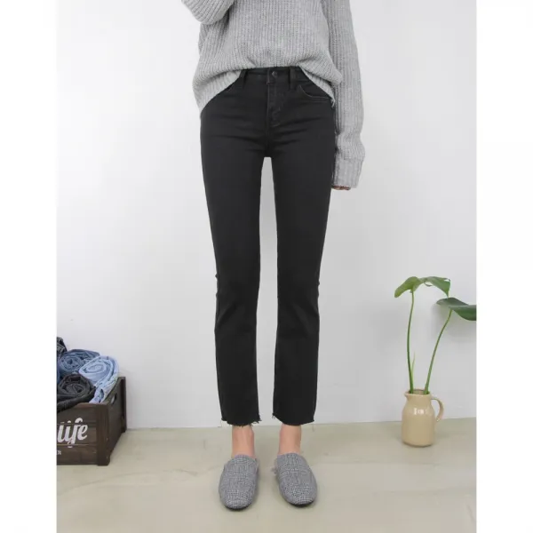 데님나라 여성용 겨울 기모 블랙진 일자청바지 퍼265