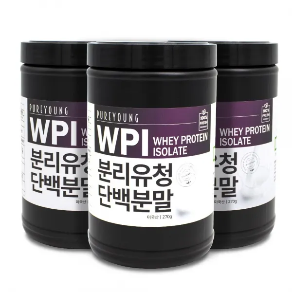 퓨어영 단백질보충제 WPI 분리유청단백질 270g, 3통