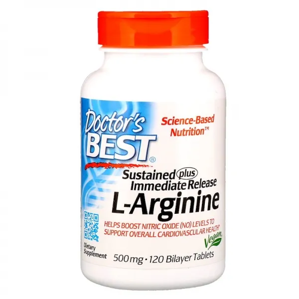 Doctor's Best 지효성 + 즉효성 L-아르기닌 500 mg 이중층 정제 120정, 1개, 상세내용참조