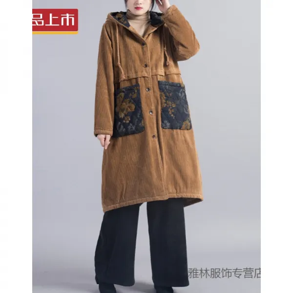 성우죽 브랜드 여장 동금 2019 겨울 보온 코르덴 포켓 문예 빈티지 캡 순면 재킷 코튼 무릎 솜옷 여색 L