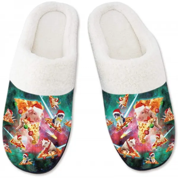 금요일 채팅 피자 3D 프린트© 남성 슬리퍼 여성 겨울 돼지에 격찬 - 피자 뜨거운 슬리퍼 토이슨 두 배©