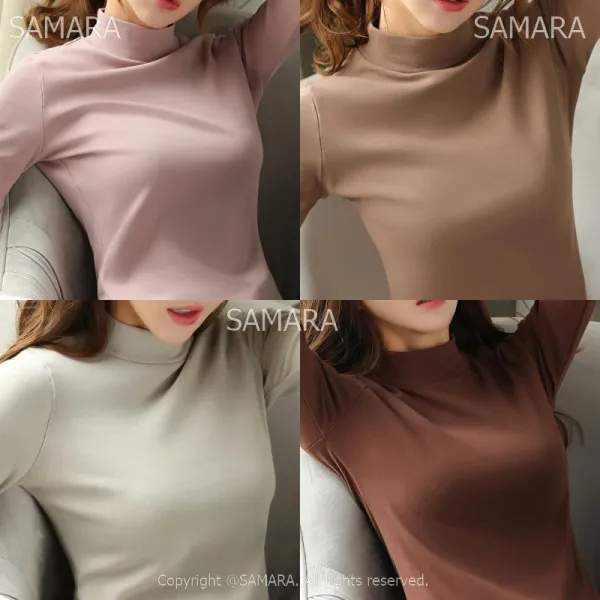 Qterra 특허브랜드 티셔츠 순면 추동 여 긴팔 반목 덧장 슬림 이너