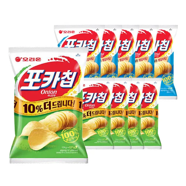 오리온 포카칩 오리지널 60gx5봉+어니언 60gx5봉 무료배송, 10개, 60g