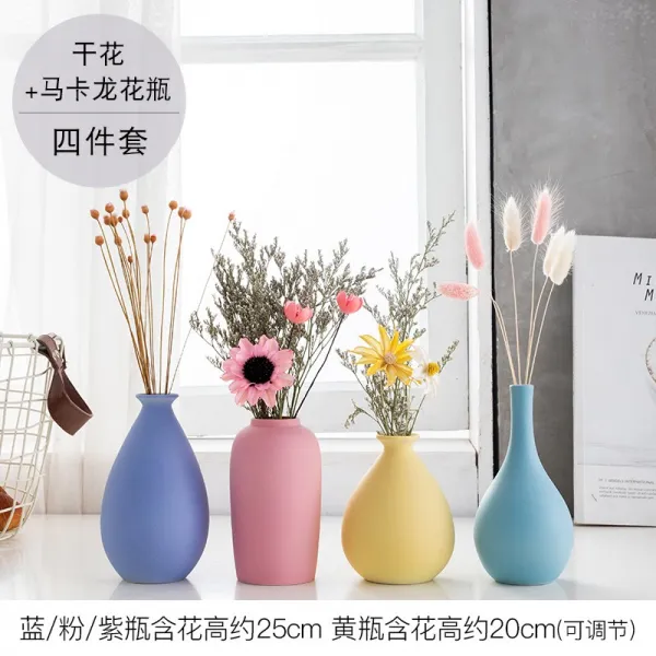 Mar.22 8번 모던 심플 스탠딩 거실 창의 꽃꽂이 인테리어 소품 도자기 드라이 플라워 화병 소품z 4_마 카 롱 4 종 세트 2 + 말 린 꽃 대 박