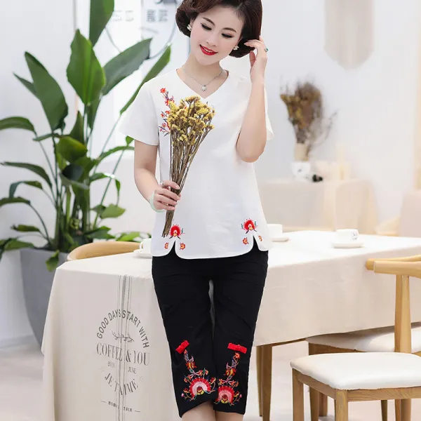 새엄마 여름옷 루즈 면마 상의 40세 50세 중장년 여 자수 활 마님