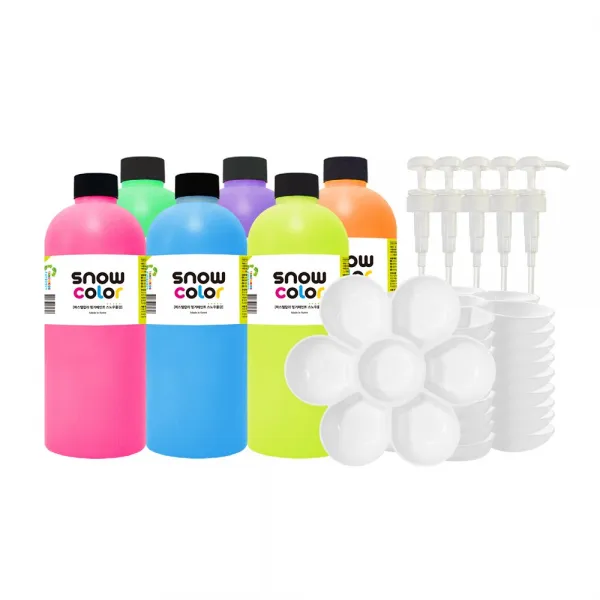 교육기관 추천! 대용량 스노우물감 팔레트 세트, 스노우1000ml 6색+꽃잎팔레트10개+디스펜서6개